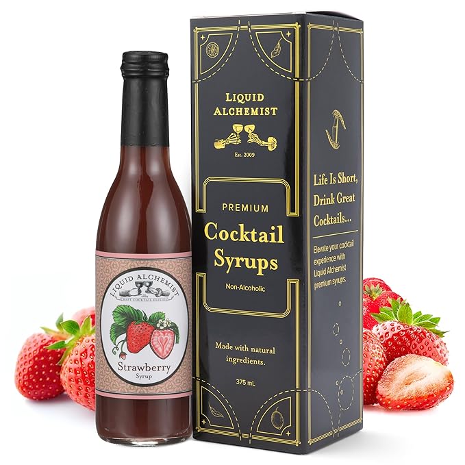 Liquid Alchemist Strawberry Syrup for Drinks - Real Ingredients Make our Strawberry Puree for Drinks a Perfect Margarita Mix - Our Flavored Syrup is Gluten & Dairy Free (12.7 oz)