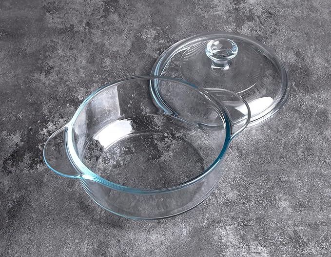 Clear Round Glass Casserole with Lid, Baking Dish with Glass Cover, Glass Casserole for Oven, Freezer and Dishwasher Safe (1-Quart Round)