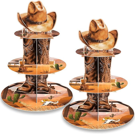 2 Pack Western Cowboy Cupcake Stand Western Party Decorations Wild West Cupcake Holder Cowboy Party Decorations for Boys Birthday Western Theme Baby Shower Supplies