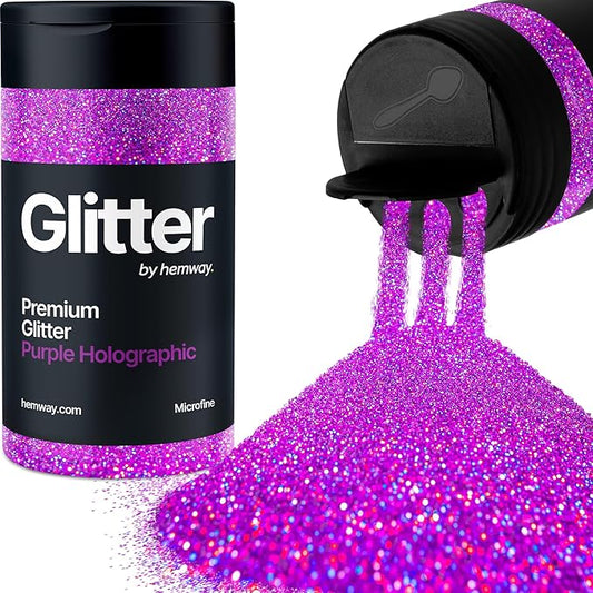 Hemway Premium Glitter Shaker - Purple Holographic | 125g Microfine Metallic Flake Sequins for Resin & Epoxy Crafts | Craft Supplies for Tumblers, Festival, Art