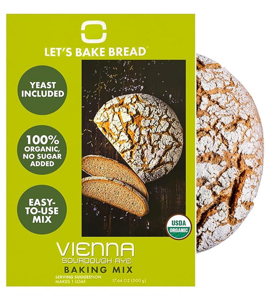 Let???Bake Bread Organic Vienna Sourdough Rye Baking Mix - Artisan Loaf with Aromatic Spices - USDA Organic, Non-GMO, Real Sourdough, No Additives, Easy Home Baking - 17.64 oz (1 Pack)