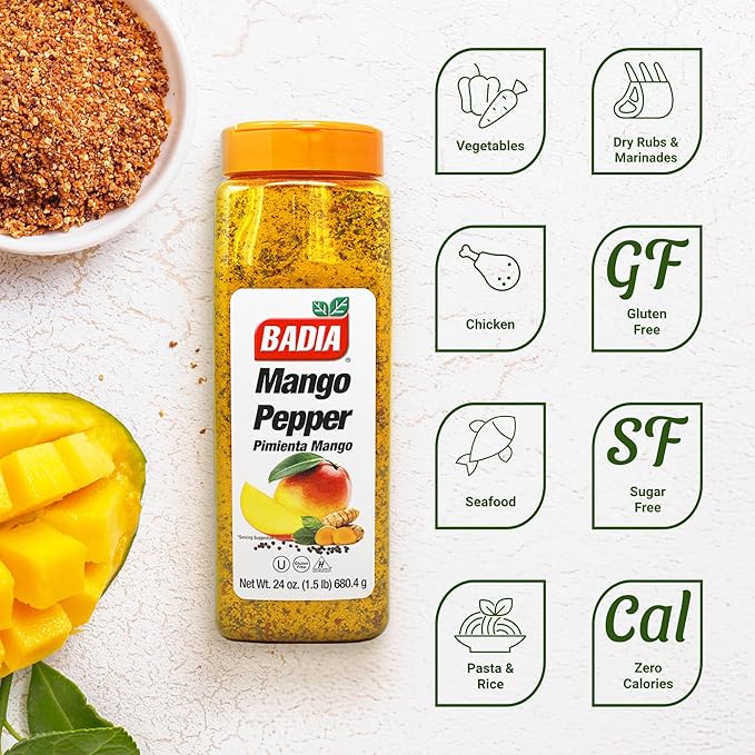 Badia Mango Pepper Seasoning, 24 oz - Sweet & Zesty Citrus Pepper Blend for Chicken, Seafood & Vegetables
