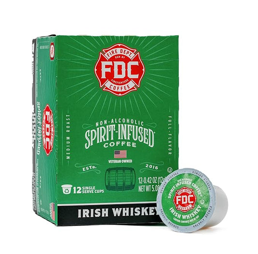 Fire Department Coffee - Gives Back to Firefighters - Irish Whiskey Infused K Cups - Non-Alcoholic - Roasted in the USA - Made with Premium Coffee Beans - Veteran Owned - 12 Single Pods
