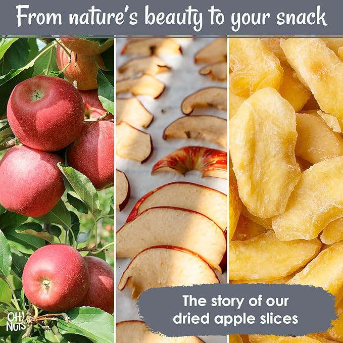 Oh! Nuts Juicy Dried Apple Slices - Sweetened Dehydrated Apple Slices - 1 lb Bulk Bag - Dried Apples for Snacking & Baking - Packed Fresh for Flavor