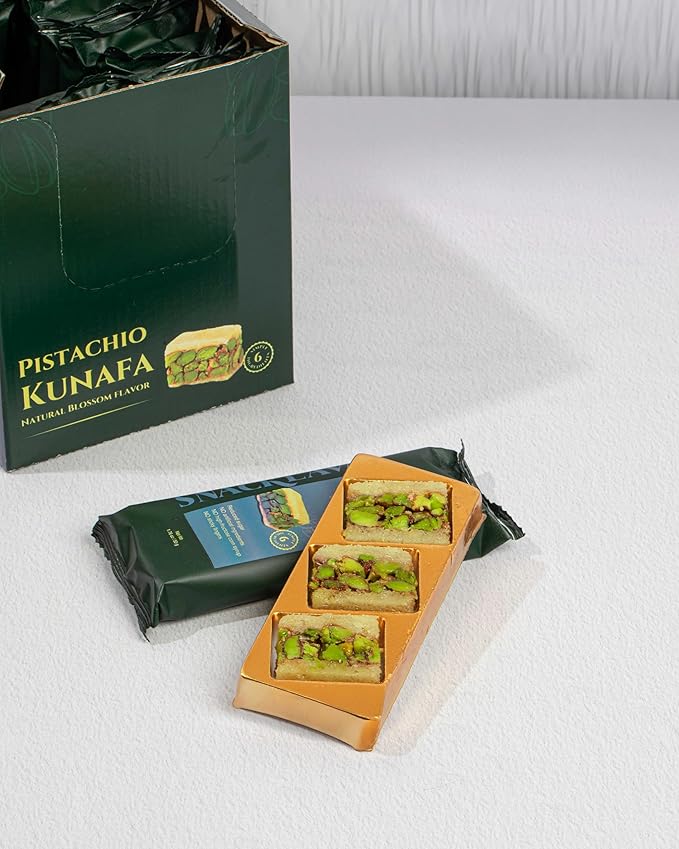 Snacklava Kunafa White Pistachio with Natural Blossom Flavor - 6 Pack (3 Pieces per Pack) - No Artificial Ingredients, Colors or Preservatives