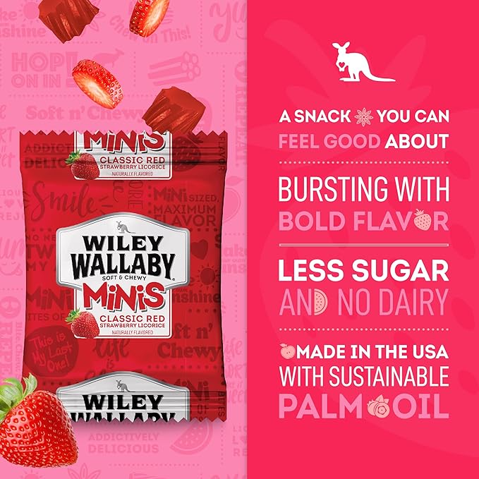 Wiley Wallaby Mini Licorice Bites 0.5 Ounce Classic Gourmet Soft & Chewy Australian Classic Red Licorice Candy Bags, 40 Pack