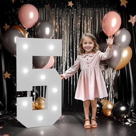 imprsv Marquee Numbers Large 5th-Birthday Decorations: 3ft Light up Number Balloon for Party Big 5 Year Old Girl Boy Five Birthday Decoration Anniversary Foam Board Wall Number 5