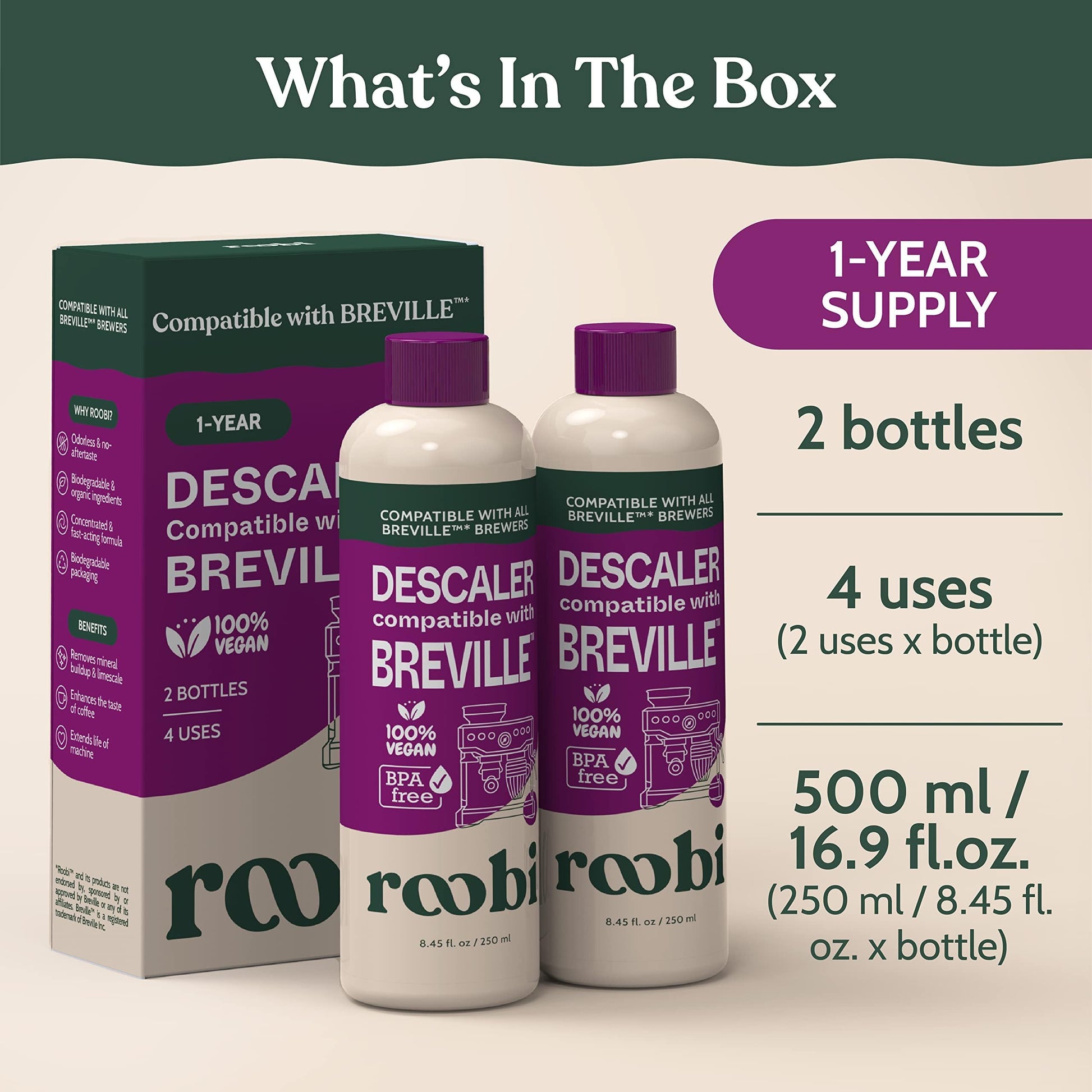 Roobi Breville Compatible Descaling Solution, 2 Pack
