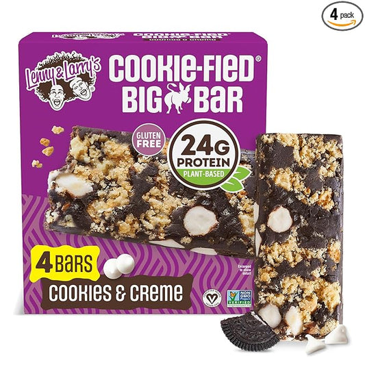Lenny & Larry's Cookie-fied BIG BAR ??Cookies and Creme Vegan Protein Bars 4x90g ??Healthy Snacks, 24g Plant Protein & 10g Prebiotic Fiber ??Gluten free Power Bar, Vegan
