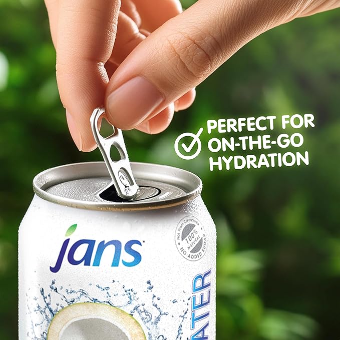 Jans 100% Pure Coconut Water with Real Pulp (12-Pack 16.57 Fl Oz) - No Sugar Added, Non-GMO, Optimal Hydration Natural Electrolytes - Agua de Coco Pulpa Bulk