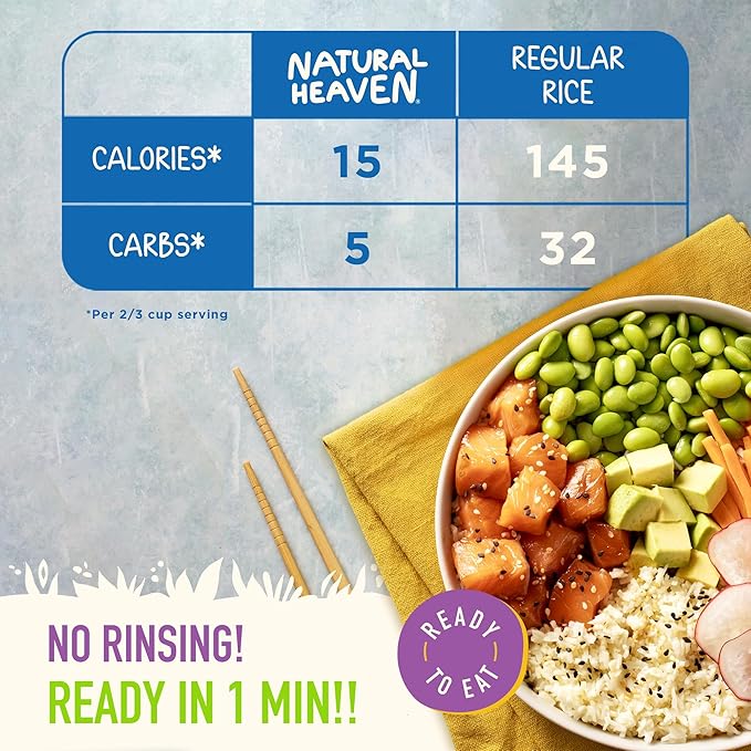 Natural Heaven White Rice, Hearts of Palm, 6-Pack ??Naturally Rich in Potassium, Low-Calorie Veggie Rice, Keto & Gluten-Free Food, Vegan, 9 Oz Ea