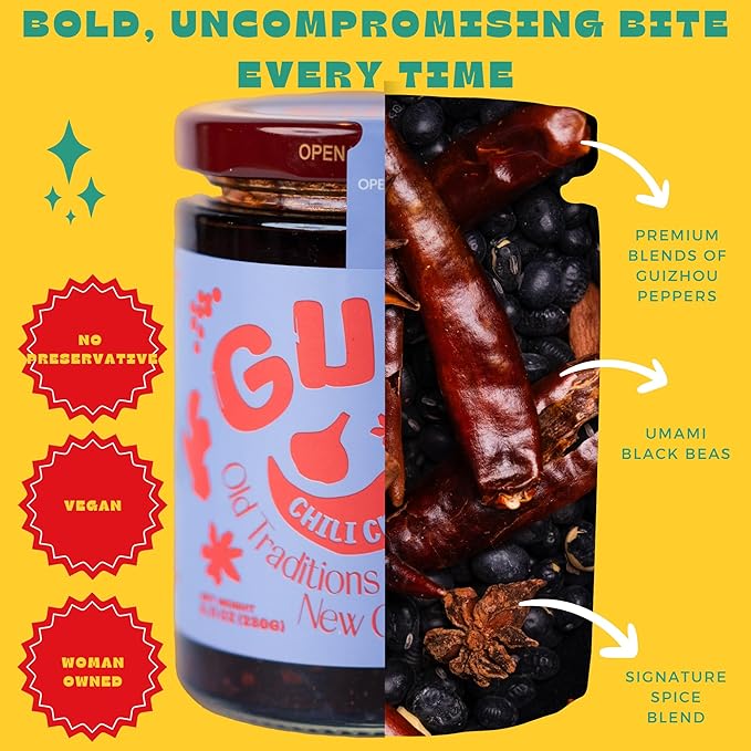 GUIZ Authentic Guizhou Chili Crisp oil, Umami heat, No Preservatives, Non-GMO (Black Fermented Beans, Pack of 1, 8.11 OZ)