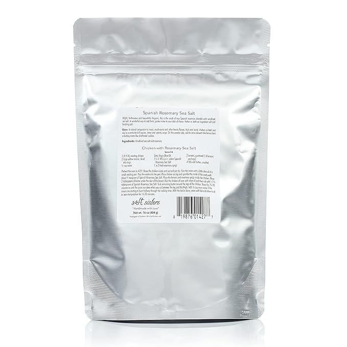 s.a.l.t. sisters Spanish Rosemary Sea Salt | All-Natural, Gluten Free, MSG Free, Non-GMO | Easily Dissolvable Rosemary Infused Coarse Sea Salt | Versatile Salt for Meat, Fish, Vegetables | 1lb
