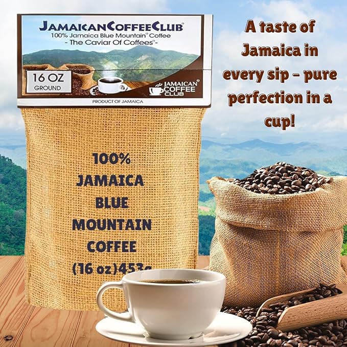 JamaicanCoffeeClub Blue Mountain Ground Coffee ??RG 16oz 100% Jamaican Blue Mountain Coffee, Fresh Medium Roast, Smooth & Balanced Taste, Premium Quality Coffee from Jamaica