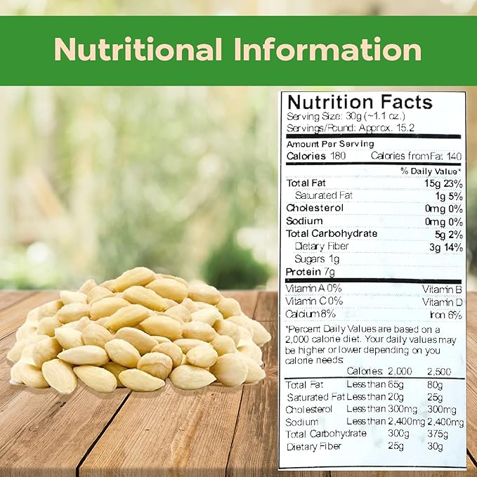 Sincerely Nuts ??Whole Raw Blanched Almonds | 1 Lb. Bag | Delicious Guilt Free Snack | Low Calorie, Vegan, Gluten Free | Gourmet Kosher Food | Source of Fiber, Protein