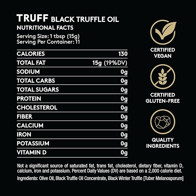 TRUFF Black Truffle Oil - Black Truffle Infused Olive Oil - Gourmet Dressing, Seasoning, Marinade, or Drizzle, Non-GMO, Gluten-Free, 5.6 fl.oz