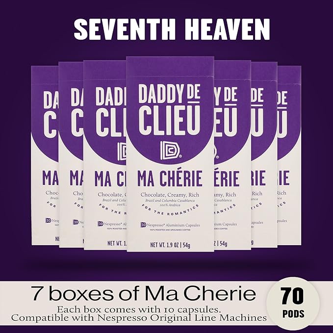 Daddy De Clieu Ma Chérie Coffee Pods (Rich & Chocolatey, Brazil & Columbia Casablanca, 100% Arabica Blend), Compatible with Nespresso Original Line Machines, Recyclable Aluminum Capsules, 70 Count