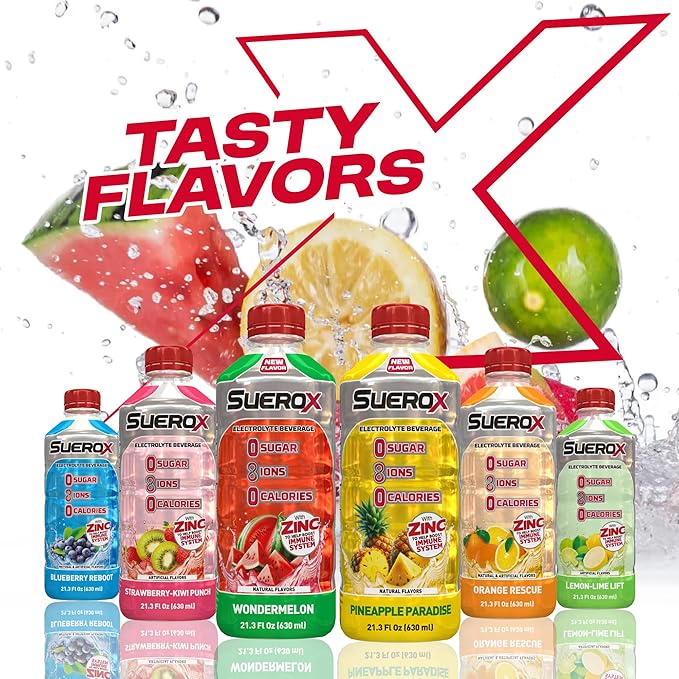 SueroX Zero Sugar Electrolyte Drink Patriotic Pack: Blueberry, Coconut, Berry Flavors. Sugar-Free