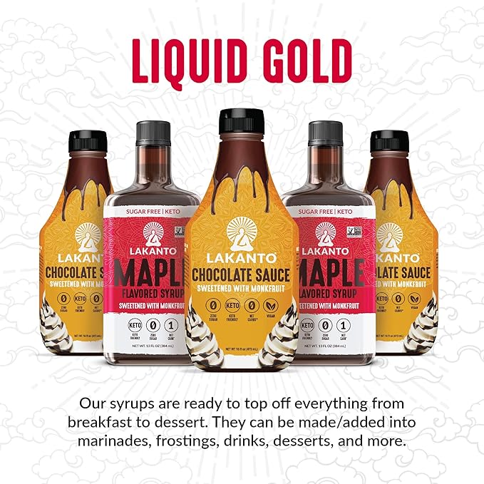 Lakanto Sugar Free Maple Syrup - Monk Fruit Sweetener, Keto Diet Friendly, Vegan, 1g Net Carbs, Pancakes, Waffles, Oatmeal, Coffee, Tea, Granola, Frosting, Marinade, Dressing (26 fl oz - Pack of 1)