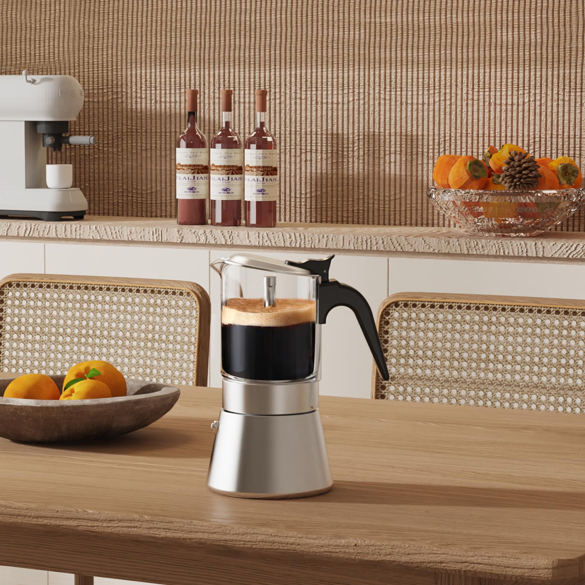SIXAQUAE Induction Moka Pot, Crystal Glass-top & Stainless Steel Stovetop Espresso Maker,Classic