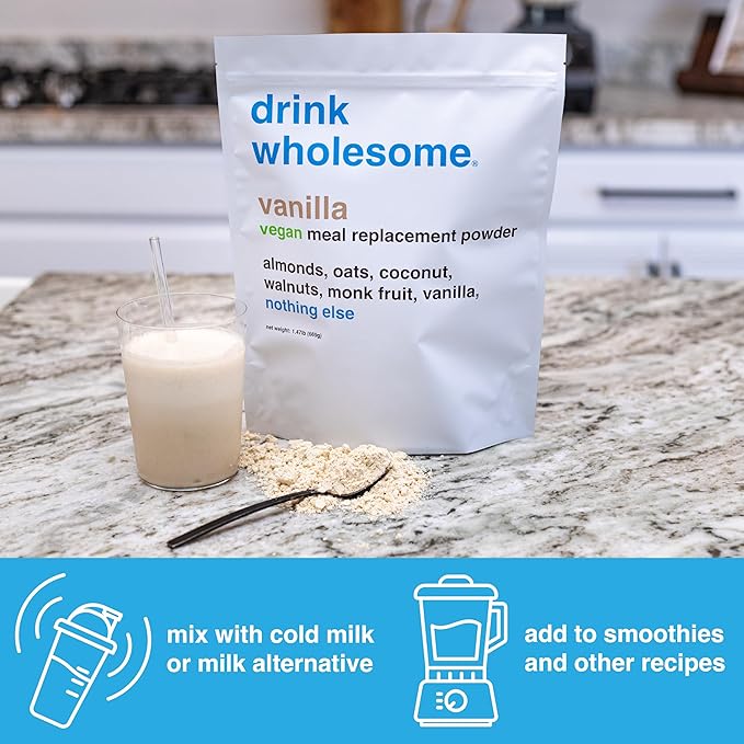 Drink Wholesome Vanilla Meal Replacement Powder | for Sensitive Stomachs | Gut Friendly | Additive & Dairy Free | No Artificial Sweeteners | No Bloating, Farts or Gas | No Constipation or Diarrhea