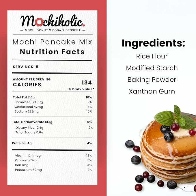 Mochi Pancake Mix Original Recipe, Rice Flour, Gluten-Free with Low Calories and Sugar with Essential Nutrients, 12 oz Healthy Daily Snacks by Mochiholic (Pack of 1)