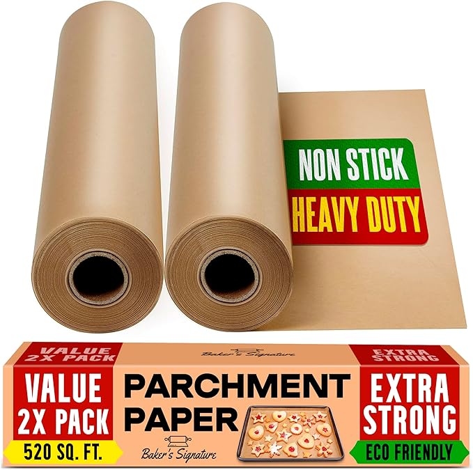 Unbleached Parchment Paper for Baking ??2-Pack 520 Sq.Ft Total - 15 in x 210 ft Baking Paper Roll with Cutter, Non-Stick Brown Parchment for Baking, Cooking, Grilling, Steaming by Baker?™s Signature