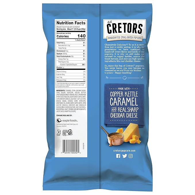G.H. Cretors??Gourmet Caramel Corn Popcorn ??Irresistible Cheese & Rich Caramel Flavor in Convenient Individual Bags, 7.5 Oz (6 Pack)