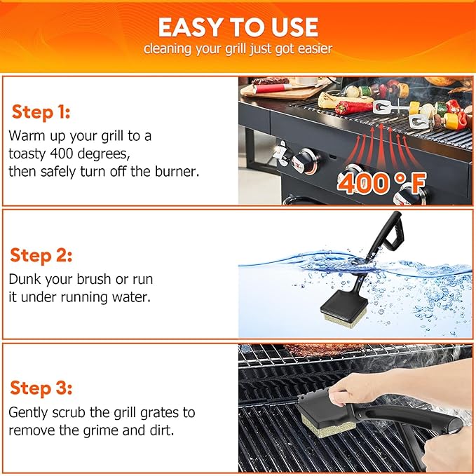 Bristle-Free BBQ Grill Brush & Scraper | Safe Cleaning Tool With 3 Replaceable Heads | Heavy Duty Stainless Steel Cleaner for Outdoor Grilling | Ideal for Charcoal and Gas Grills