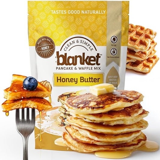 Blanket Pancakes and Waffle Mix ??Honey Butter Pancake Mix ??Just Add Water, No Preservatives ??Clean Breakfast Staple with Homestyle Taste ??Non-GMO, Comfort Food Classic ??16 oz (1 Pack)