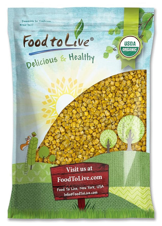 Food to Live Organic Super Sweet Corn, 3 Pounds - Freeze-Dried Kernels, Non-GMO, Kosher, Healthy Snack, Bulk, Grown in the USA