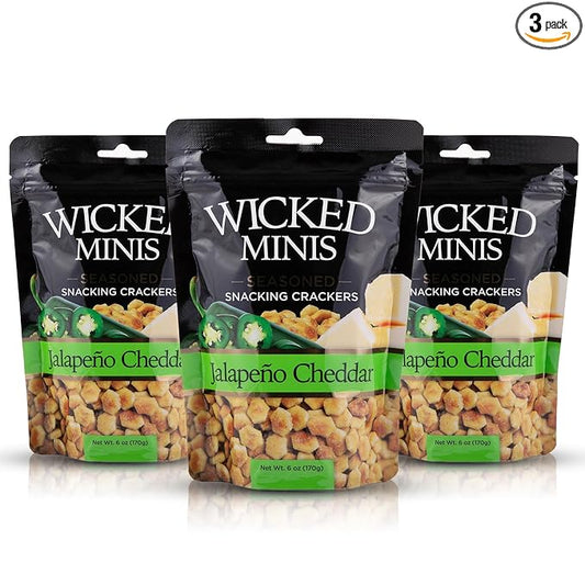 Wicked Minis Soup & Oyster Crackers - Saltine & Salted Flavored Mini Puffed Soup, Savory Snacking Mix, Seasoned Croutons Salad Toppers, Crackers for Chili 6oz (Jalapeno Cheddar, Pack of 3)