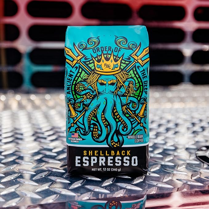 Fire Department Coffee - Gives Back to Firefighters - Bold & Smooth Shellback Espresso Ground Coffee - Roasted in the USA - Veteran Owned - 12 oz