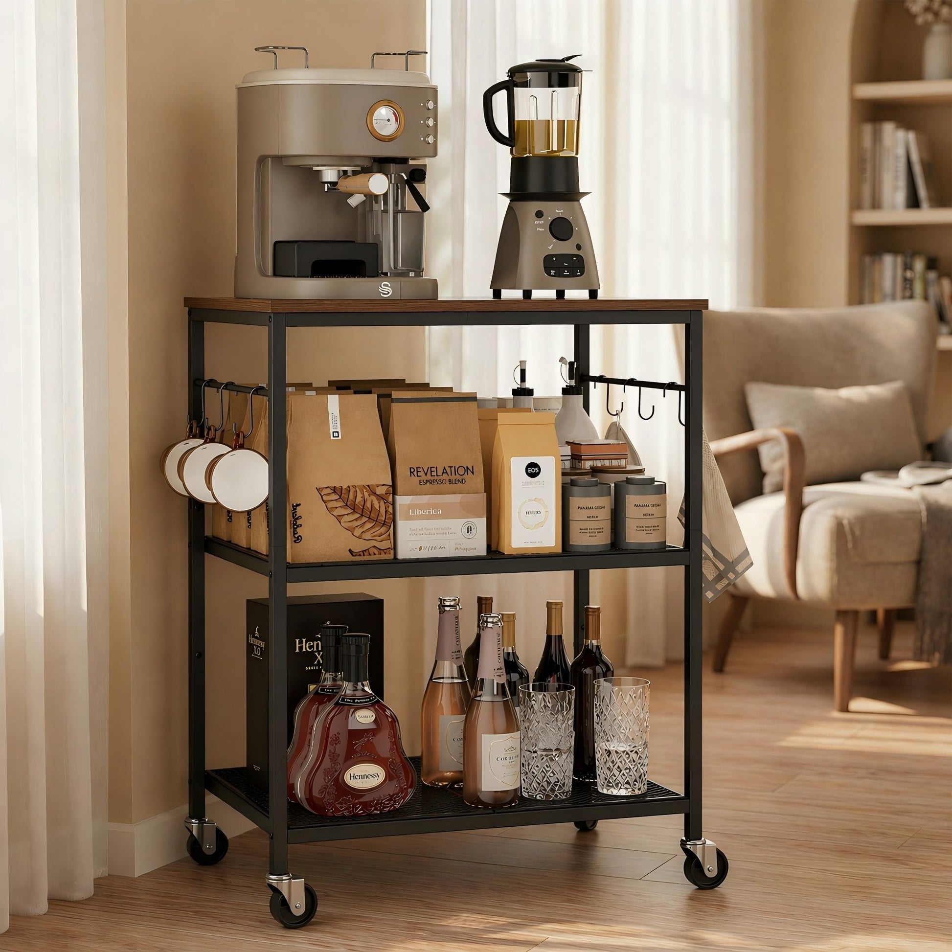 Homleke 3-Tier Rolling Kitchen Microwave Cart, Utility Cart
