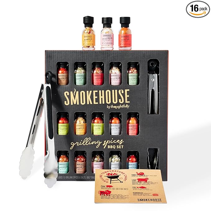 Smokehouse by Thoughtfully, Grilling Spices BBQ Set, Includes BBQ Tongs, Magnet and Flavorful Seasoning and Rubs