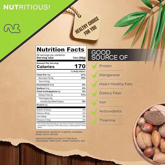 NUT CRAVINGS - Mixed Nuts (In Shell) Brazil, Walnuts, Filberts, Almonds, Pecans (32oz - 2 LB) Packed Fresh in Resealable Bag - Healthy Snack, Food Assortments