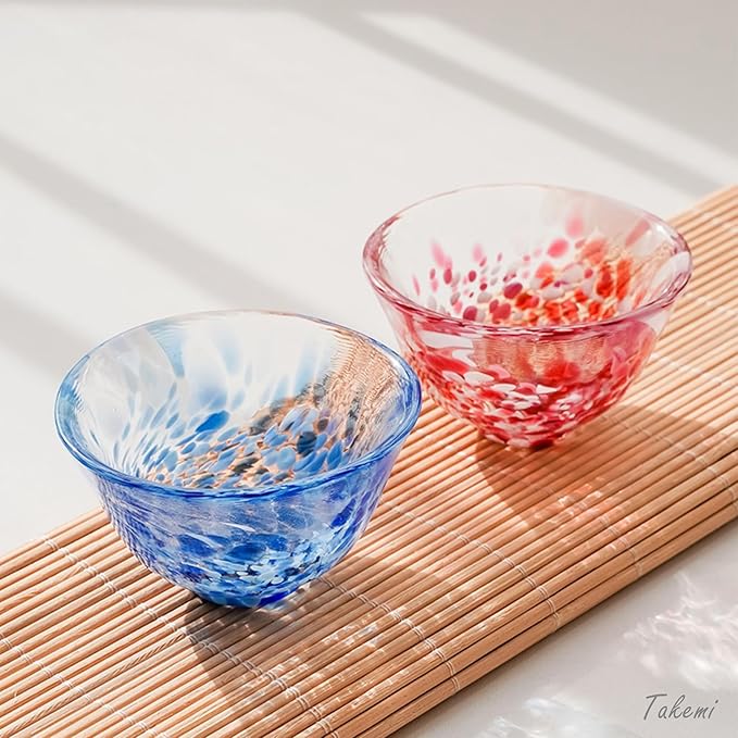 Japanese Handcrafted Sake Cups – Exquisite Artisan Glassware for Cold Sake & Shochu, Elegant Drinkware for Any Occasion, Made in Japan (Cherry Blossom & Spring Water, Sake Glass (1.69 fl oz))