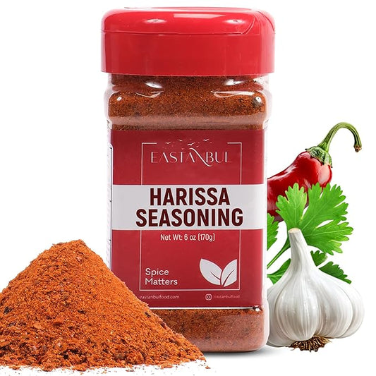 Eastanbul Harissa Seasoning, 6oz, Harissa, Asian Spices and Seasonings, Perfect Spice Blend with Chili Peppers, Paprika, Garlic, Cumin, Coriander, and Cayenne, Very Low Sodium, No MSG, No Filler