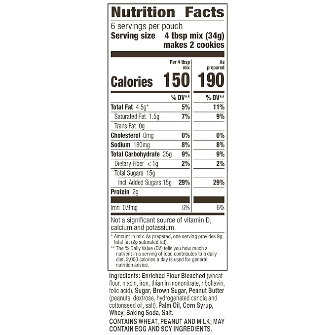 Betty Crocker Peanut Butter Cookie Mix, Makes twelve (12) 2-inch Cookies, 7.2 oz.