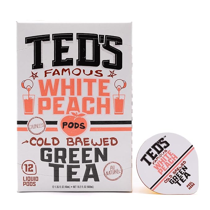 Ted's Tea by Java House - Single Serve Liquid Concentrate Pods - Peel and Pour - White Peach Green Tea - Pack of 12