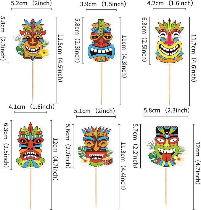 24Pcs Hawaiian Tiki Cupcake Toppers Tropical Totem Hawaiian Themed Party Decorations for Tropical Hawaii Aloha Party Supplies