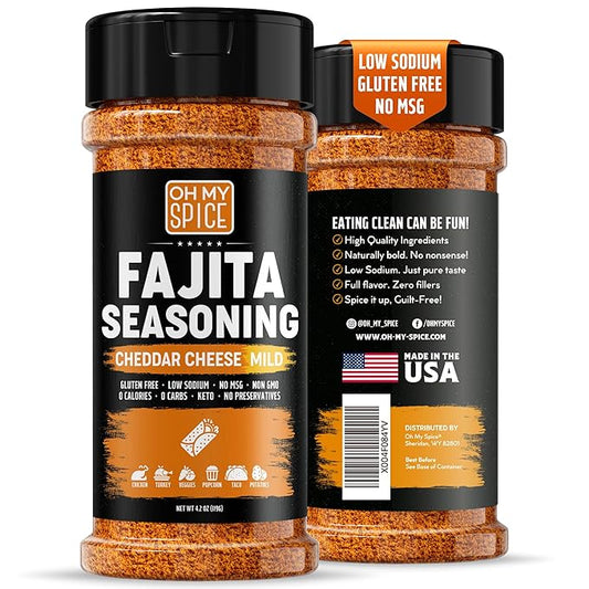 Fajita Seasoning Mix Cheddar Cheese Powder - Gluten Free & Low Sodium Mild Mexican Seasonings Blend for Meat, Vegetables, Steak & Chicken Fajita. Nacho Cheese Powder Fajitas Seasoning Spice. 4.2oz