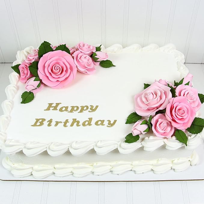 Global Sugar Art Exquisite Rose & Leaf Tray Edible Sugar Cake Flowers, Pink 20 Count Unwired by Chef Alan Tetreault