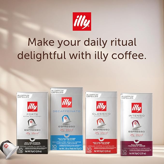illy Aluminum Espresso Capsules - Compatible with Nespresso Machines - Decaf Coffee - Mild & Balanced - Notes of Caramel and Chocolate - Single Serve Capsules - 10 Count (Pack of 5)