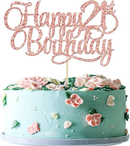 1 Pack Happy 21st Birthday Cake Topper Glitter Number 21 Twenty One Years Old Birthday Cake Pick Decoration for Celebrating 21st Birthday Anniversary Party Supplies Rose Gold