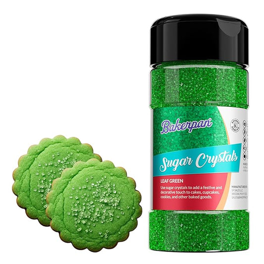 Bakerpan Sugar Sprinkles for Baking - 7 Ounce leaf Green Decorating Sugar Crystals for Cookies, Cake Pops, Ice Cream (Made in USA)
