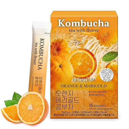 KKOKDAM Kombucha Tea - Orange & Marigold Korean Tea - Kombucha Drinks Probiotic Support, Low