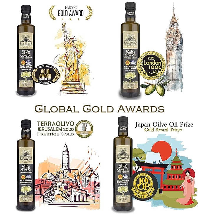 Ellora Farms, Greek Extra Virgin Olive Oil, Certified Single Estate, First Cold Press, Bottle Gift Box 17 FL oz., Pack of 4