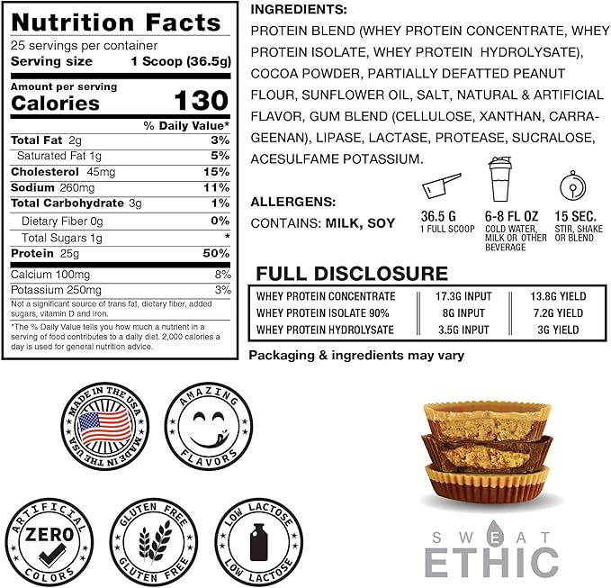 Whey'd Protein Powder, 25G Whey Protein Blend with Concentrate, Isolate & Hydrolysate, Low Lactose & Digestive Enzymes for Easy Mixing, Peanut Butter Chocolate Flavor, 25 Servings
