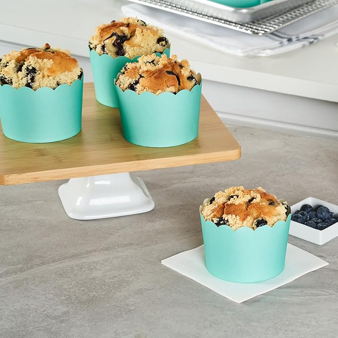 Panificio 10 Ounce Cupcake Wrappers, 200 Scalloped Baking Cups - Oven-Ready, Greaseproof, Turquoise Paper Cupcake Liners, Disposable, For Birthdays, Baby Showers, Or Weddings - Restaurantware